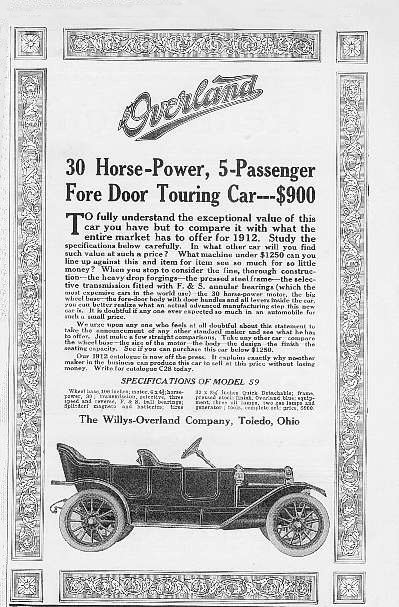 1911 Overland Auto Advertising